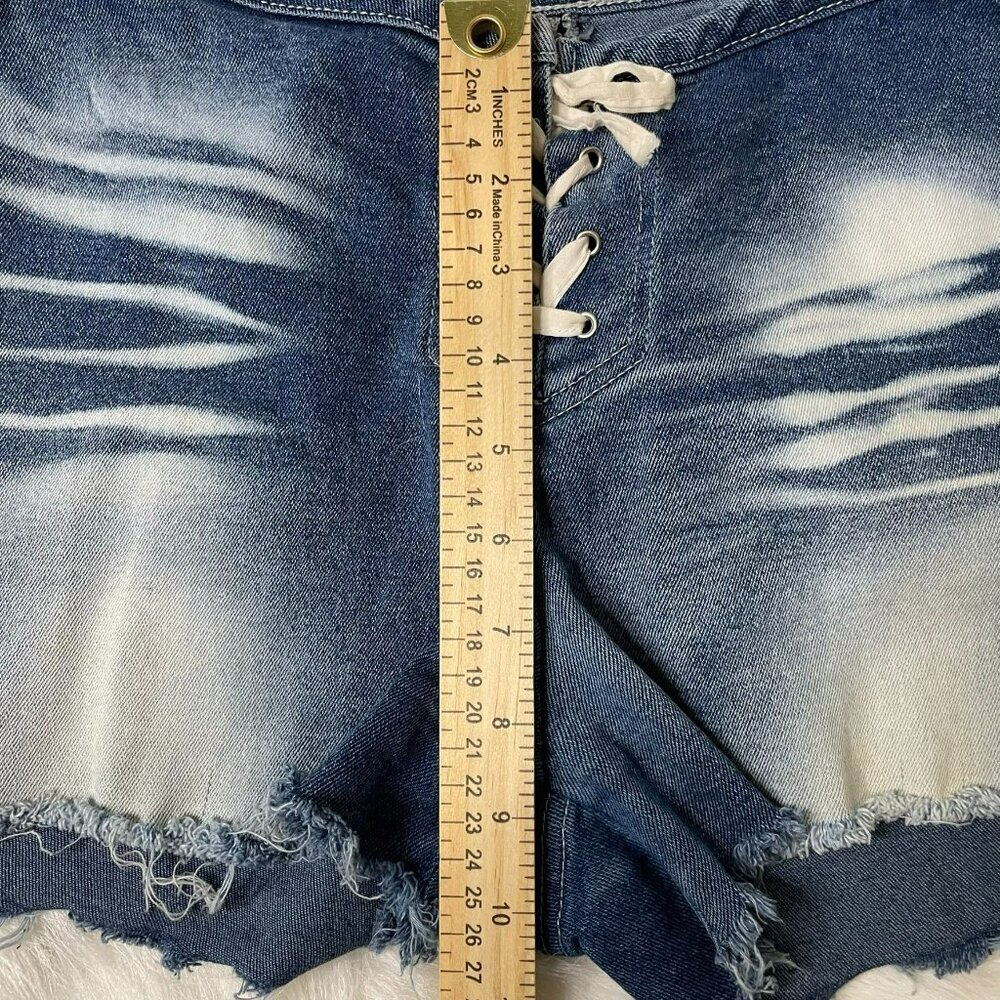 VTG Joy Jeans Women's Small (3) Y2K Lace-Up Stretch Cut-Off Mid-Rise Denim Short - Picture 7 of 7